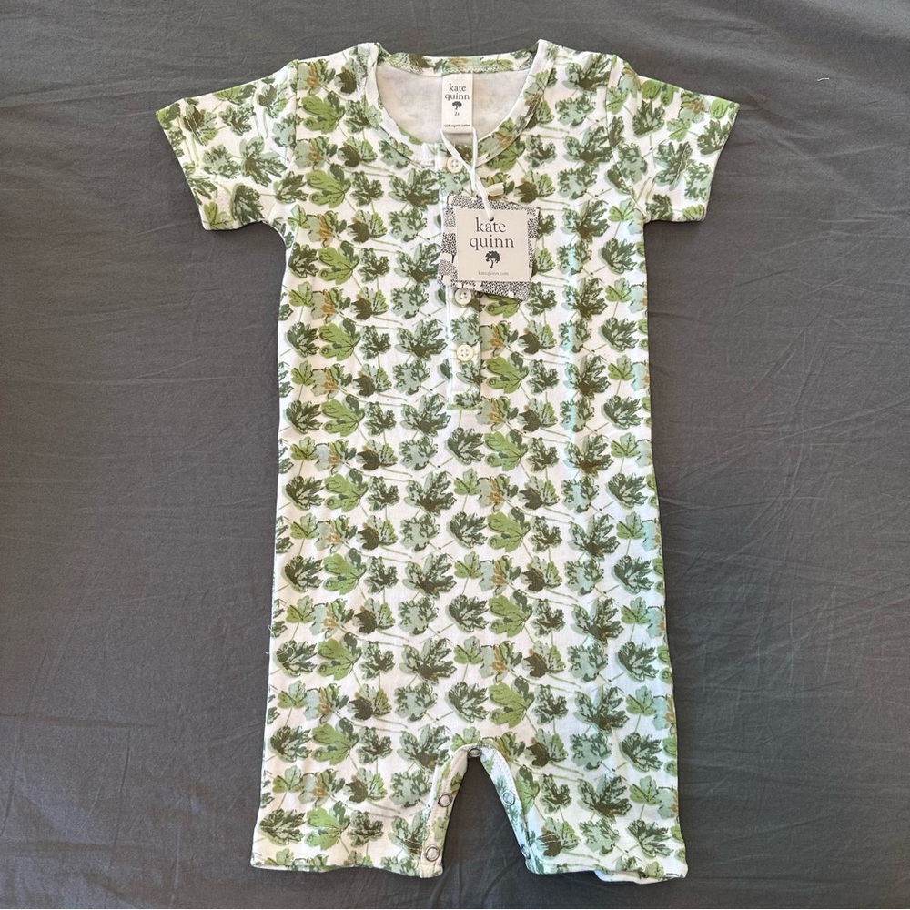 Kate Quinn Green Leaf Print Baby One Piece